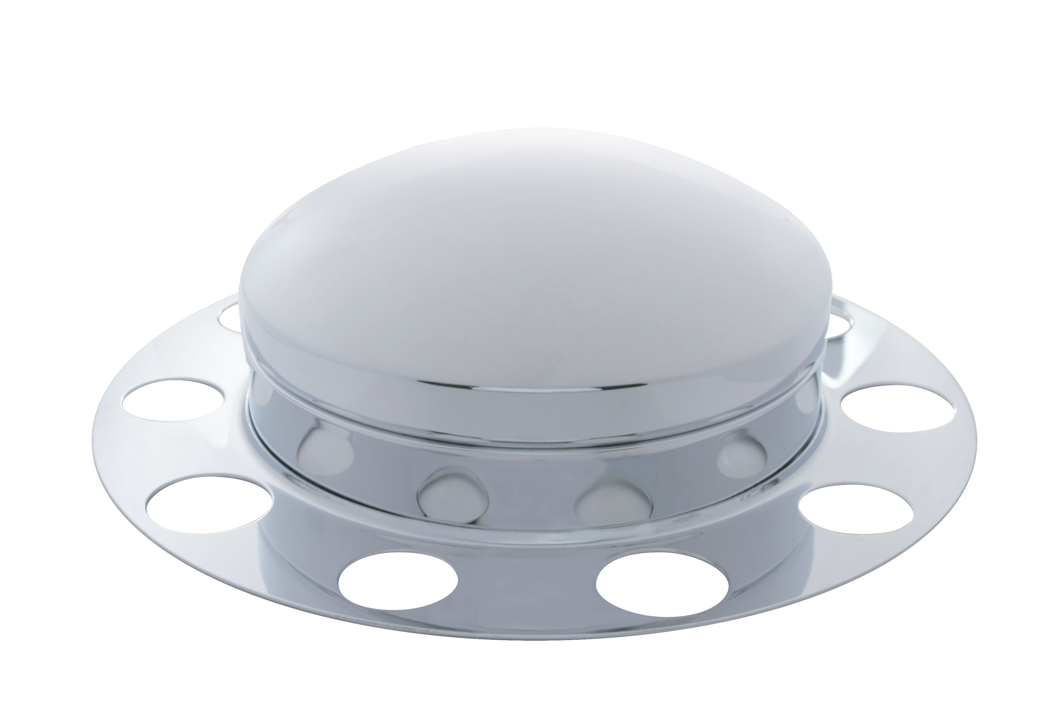 Chrome Front 3Pc. Axle Cover W/ Dome Hub Cap - Aluminum Ring