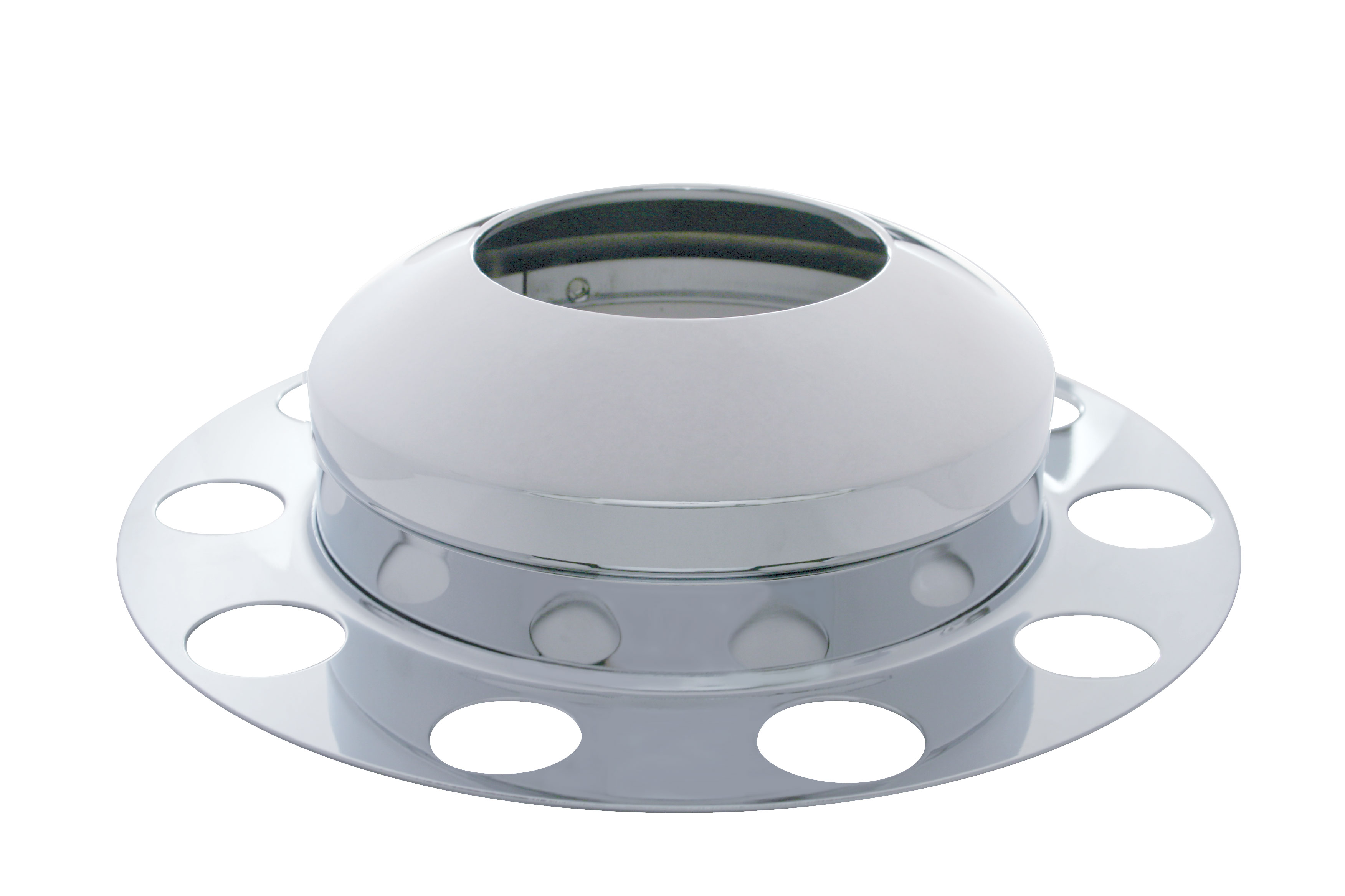 Chrome Front 3Pc. Axle Cover W/ Hubdometer Hub Cap - Aluminum Ring