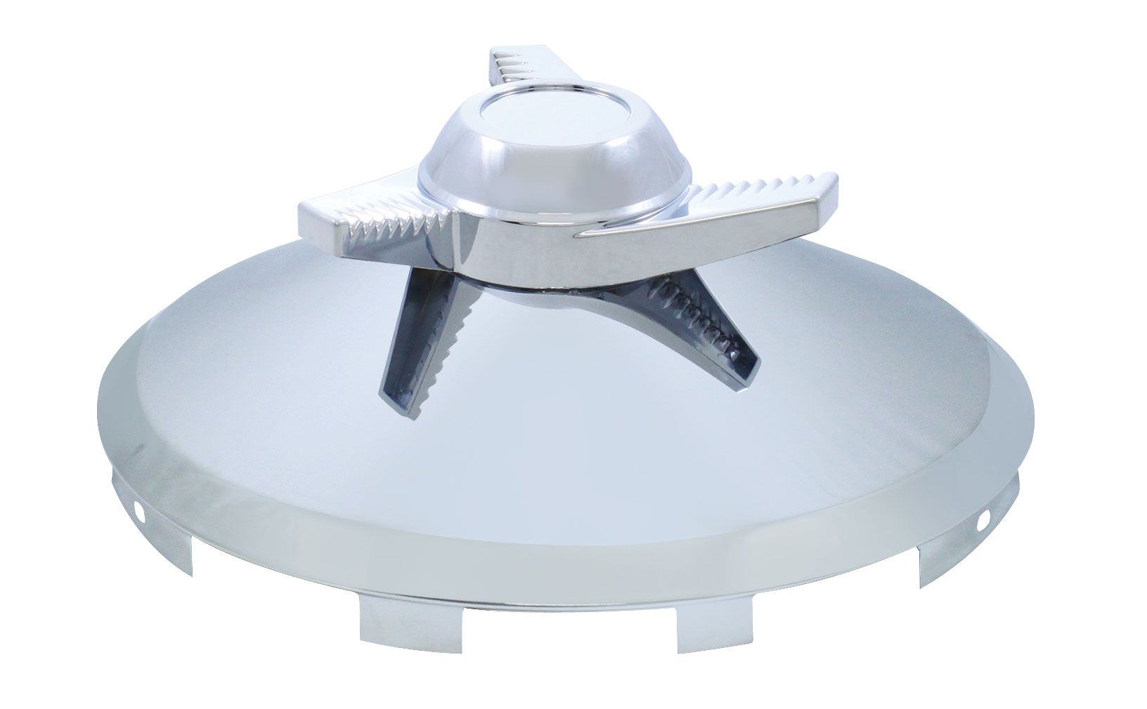 Chrome Universal Front Hub Cap With 3 Bar Left Swing Style Spinner - 7/16" Lip