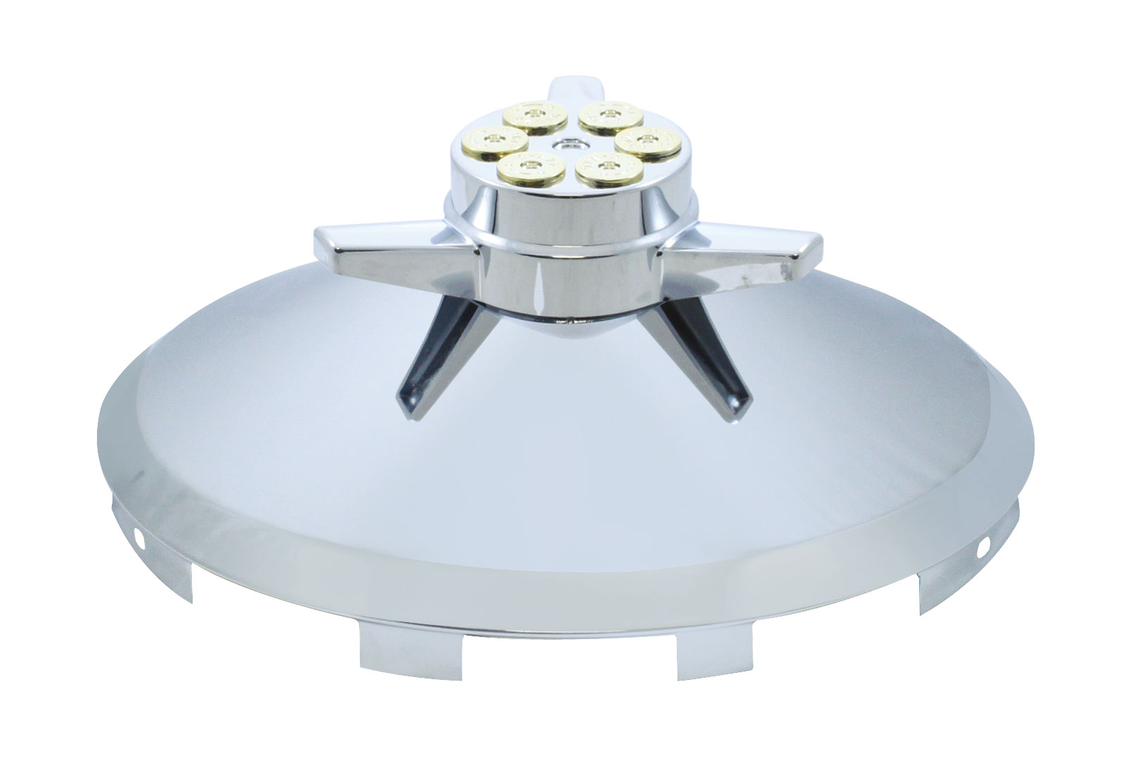 Chrome Universal Front Hub Cap With Gun Cylinder Style Spinner - 7/16" Lip