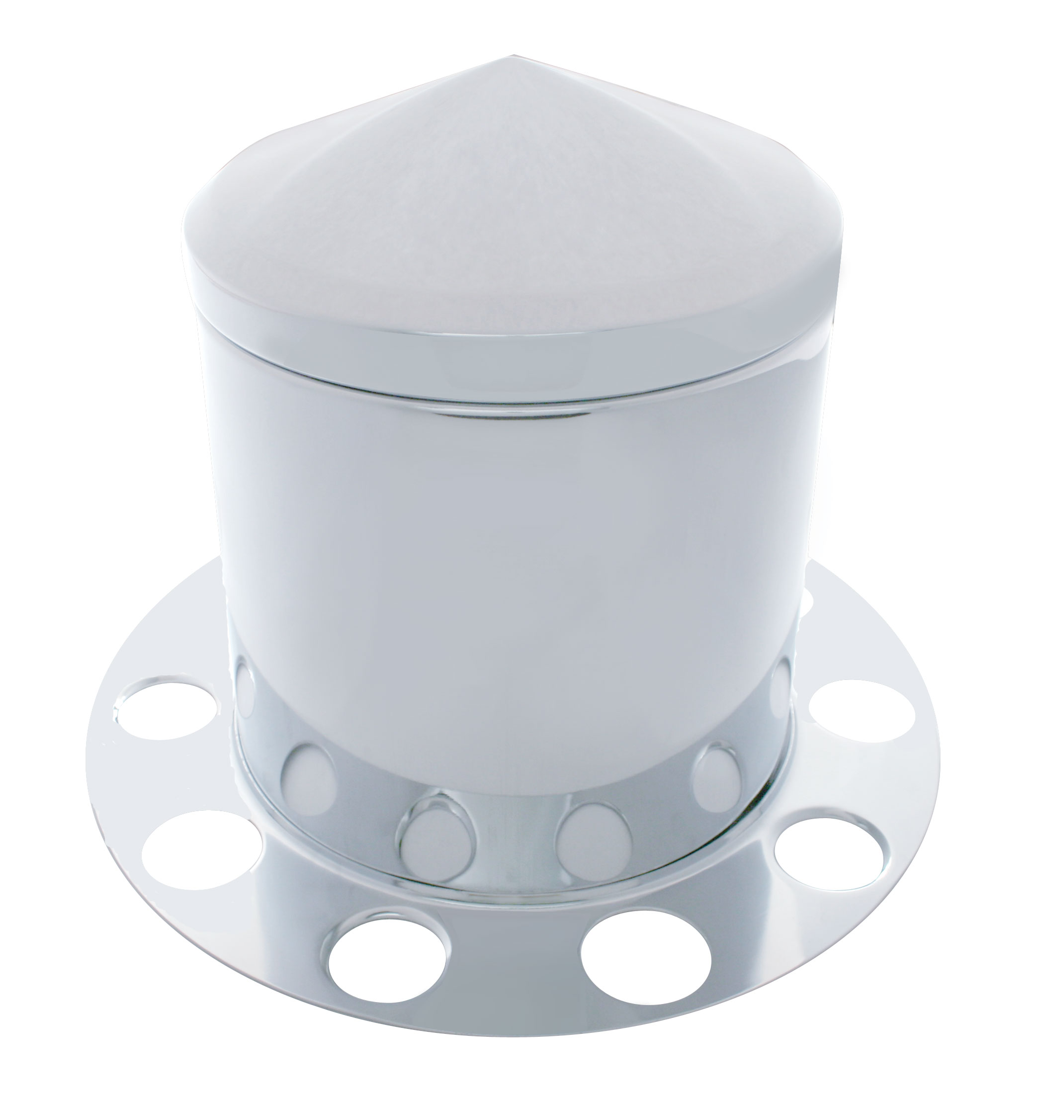 Chrome Pointed Rear 3Pc. Axle Cover - Aluminum Ring