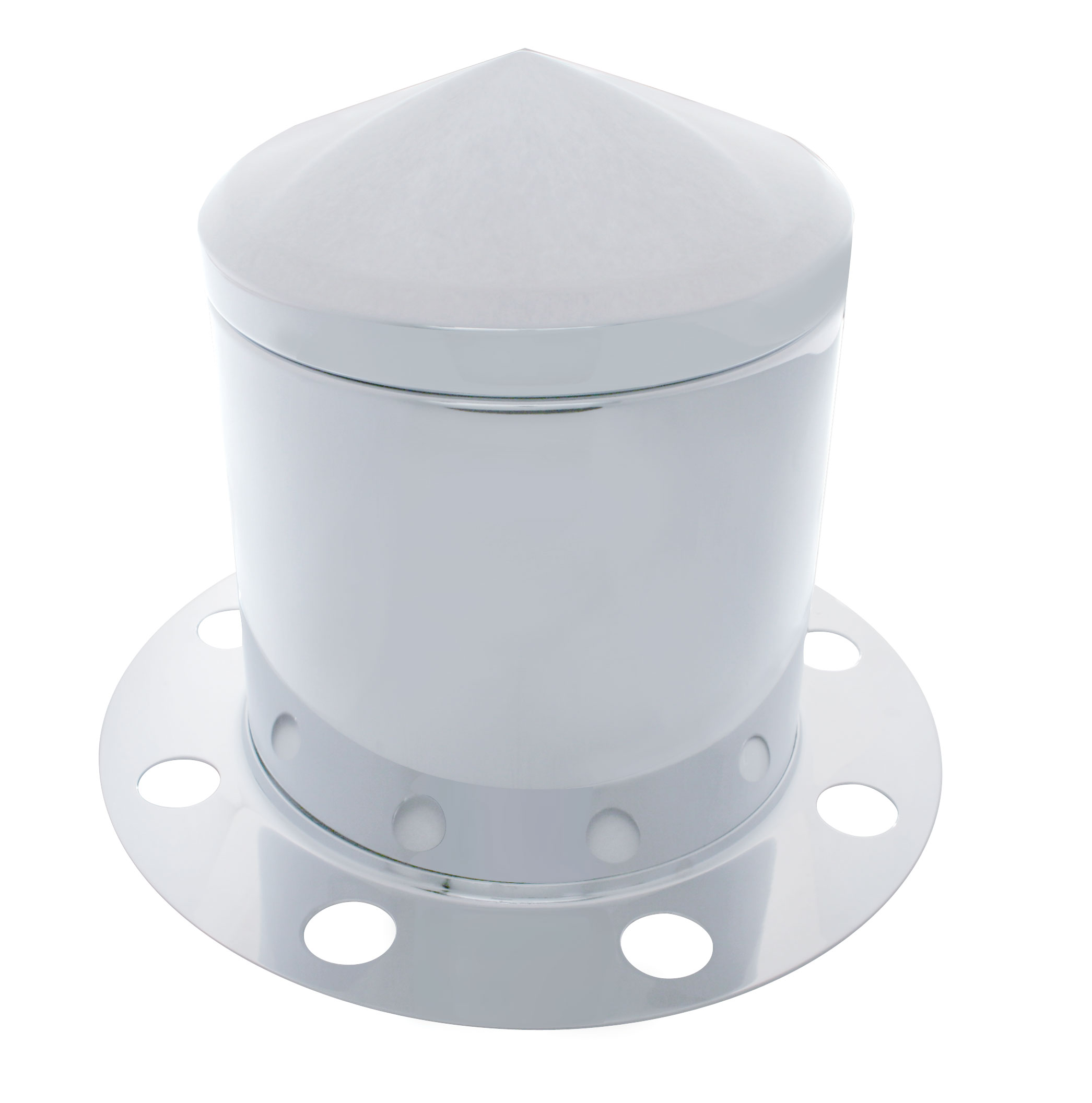 Chrome Pointed Rear 3Pc. Axle Cover - 8 Holes Uni-Mount Ring