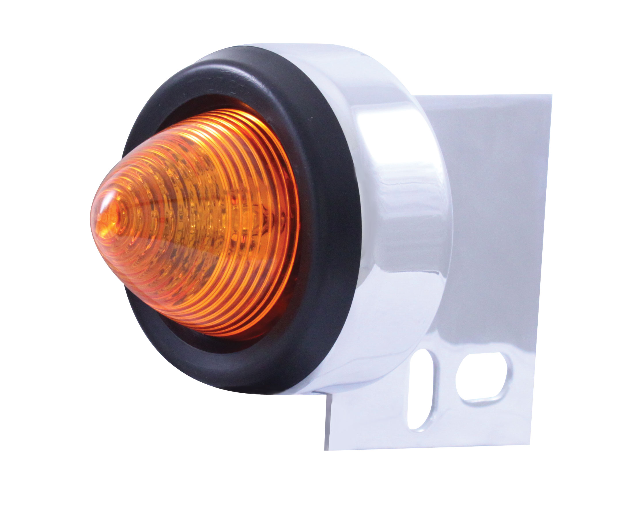 Chrome Universal Mud Flap Hanger End Light W/ 2" Incandescent Beehive Light W/ Grommet - Amber Lens