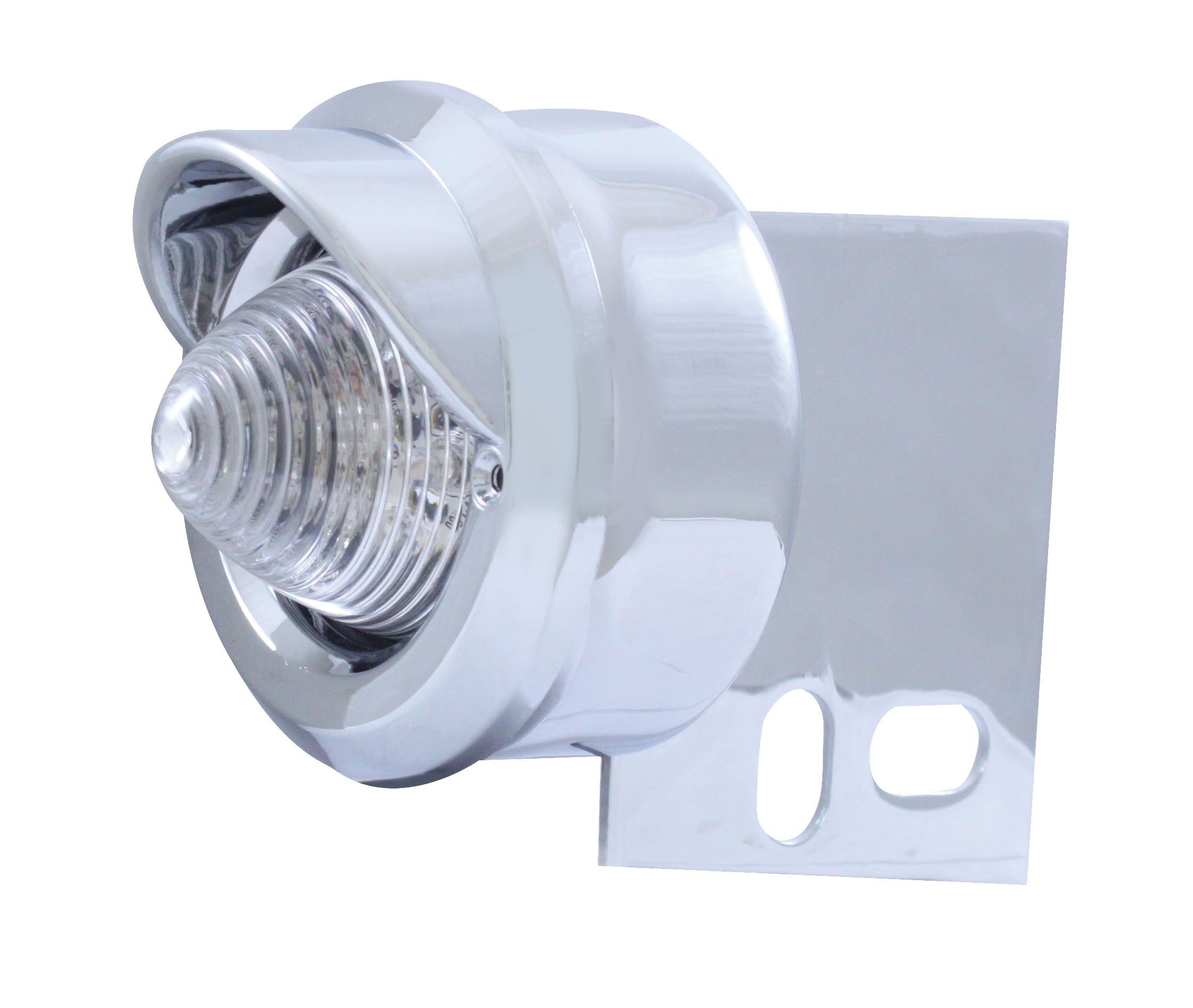 Chrome Universal Mud Flap Hanger End Light W/ 9 Red Led 2" Beehive Light W/ Visor - Clear Lens