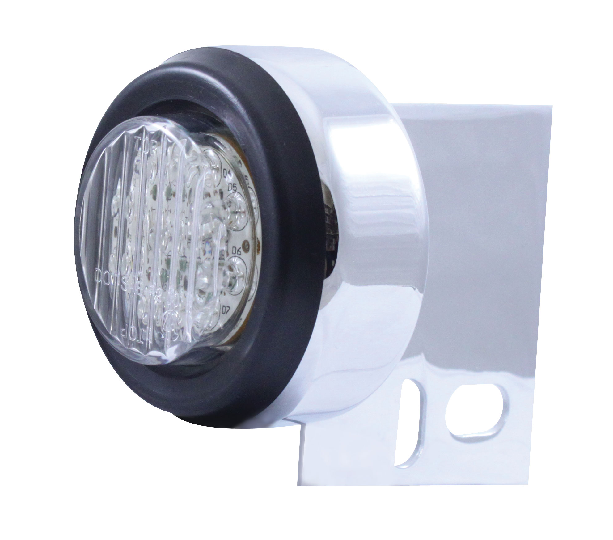 Chrome Universal Mud Flap Hanger End Light W/ 9 Amber Led 2" Flat Light W/ Grommet - Clear Lens