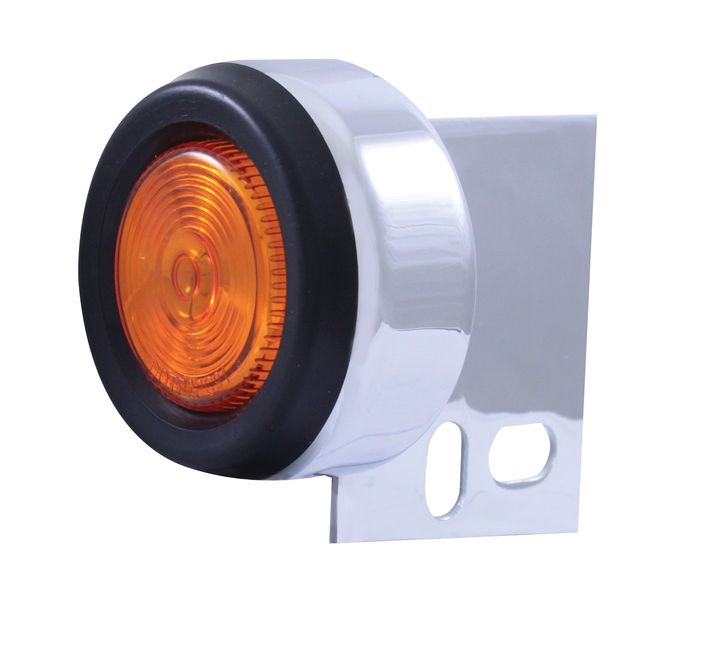 Chrome Universal Mud Flap Hanger End Light W/ Incandescent 2" Flat Light W/ Grommet - Amber Lens