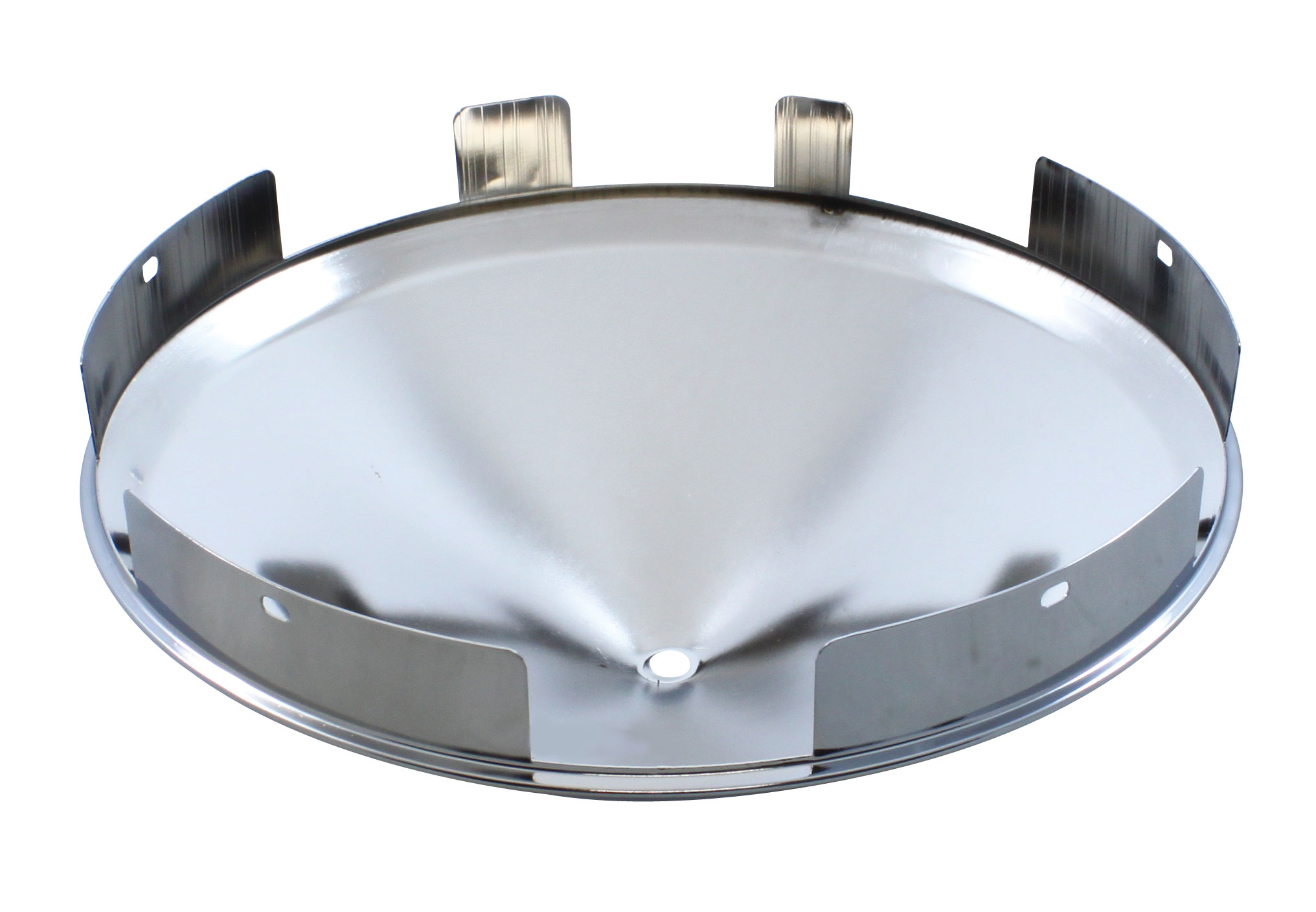 Chrome 1" Lip 6 Uneven Notch Front Hub Cap W/ 2 Bar Spinner