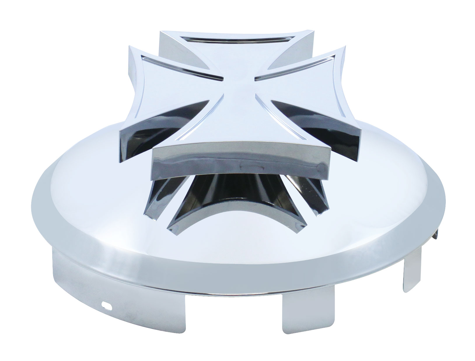 Stainless Steel 1" Lip 6 Uneven Notch Front Hub Cap W/ Iron Cross Spinner