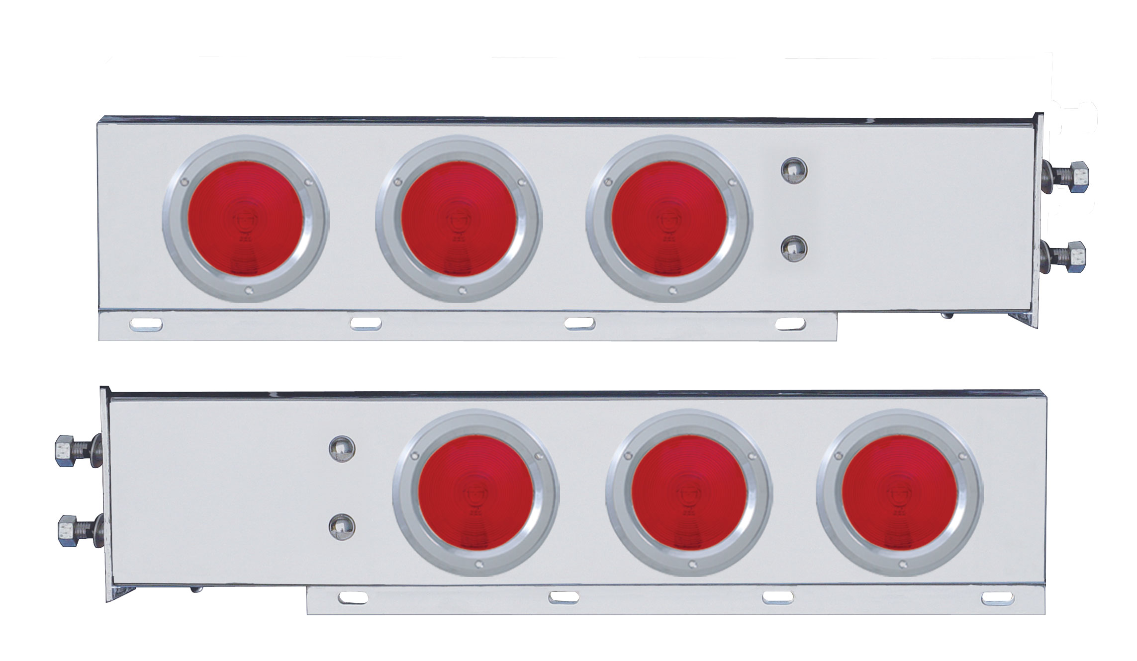 (2/Bulk) 430 Stainless Steel Spring Loaded Rear Light Bar W/ 6 Incandescent 4" Red Light W/ Bezel - 2" Bolt Pattern
