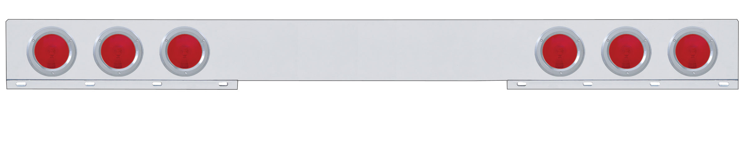 Stainless Steel 1 Piece Rear Light Bar W/ Six 4" Incandescent Light W/ Bezel - Red Lens