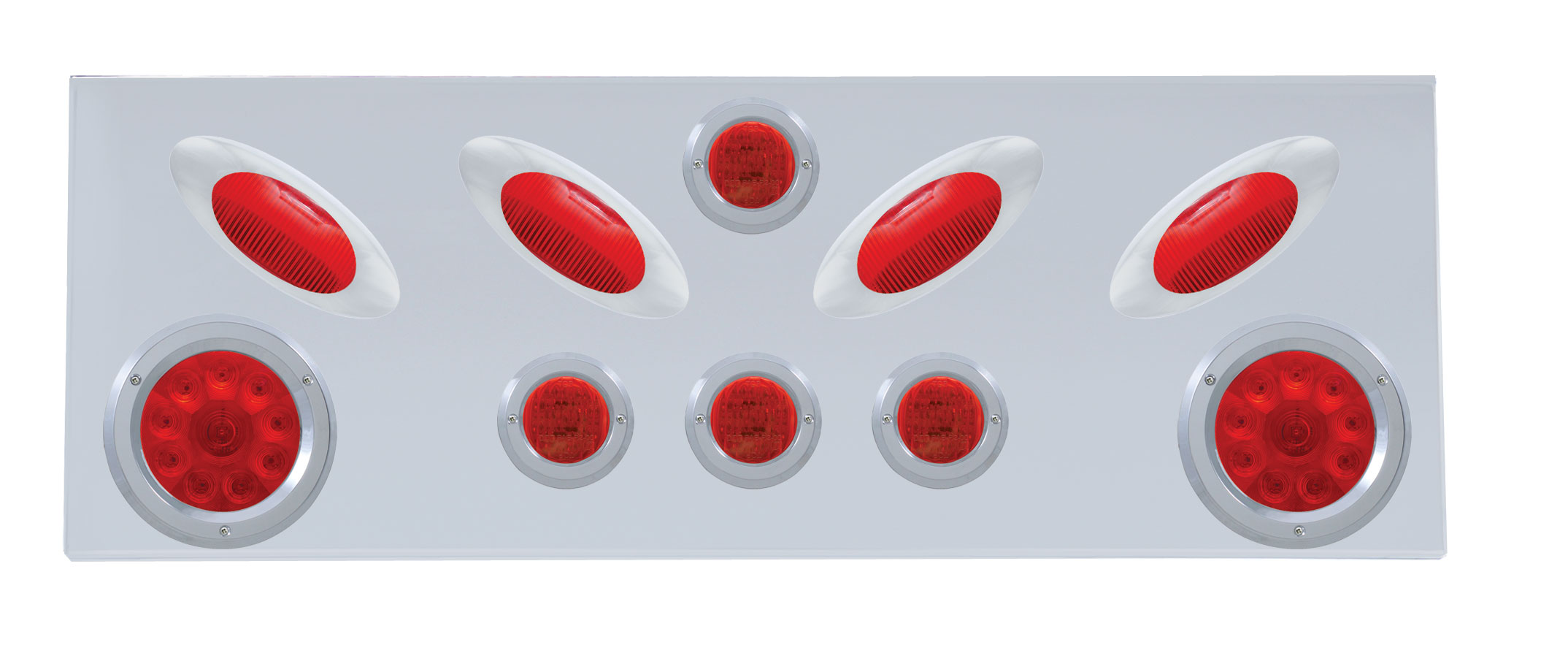 Stainless Steel Dlx Rear Cnt Lt Pnl W/ Two 19 Led 4" Round, Four 9 Led 2" Round, & Four 16 Led "Phantom I" Lt W/ Cvr