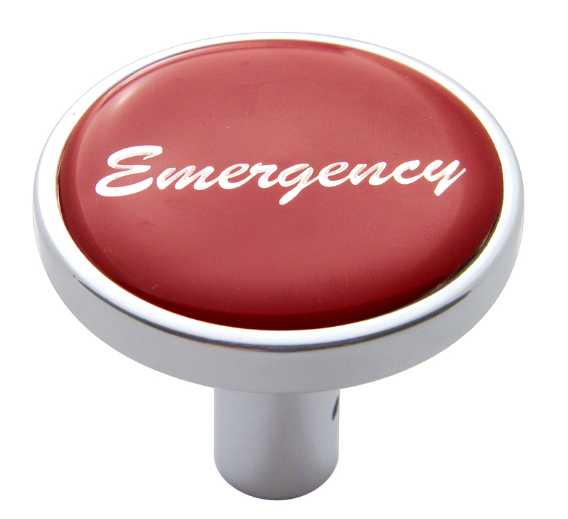 Chrome Long Pin Mount Air Valve Knob W/ Glossy "Emergency" Sticker - Red