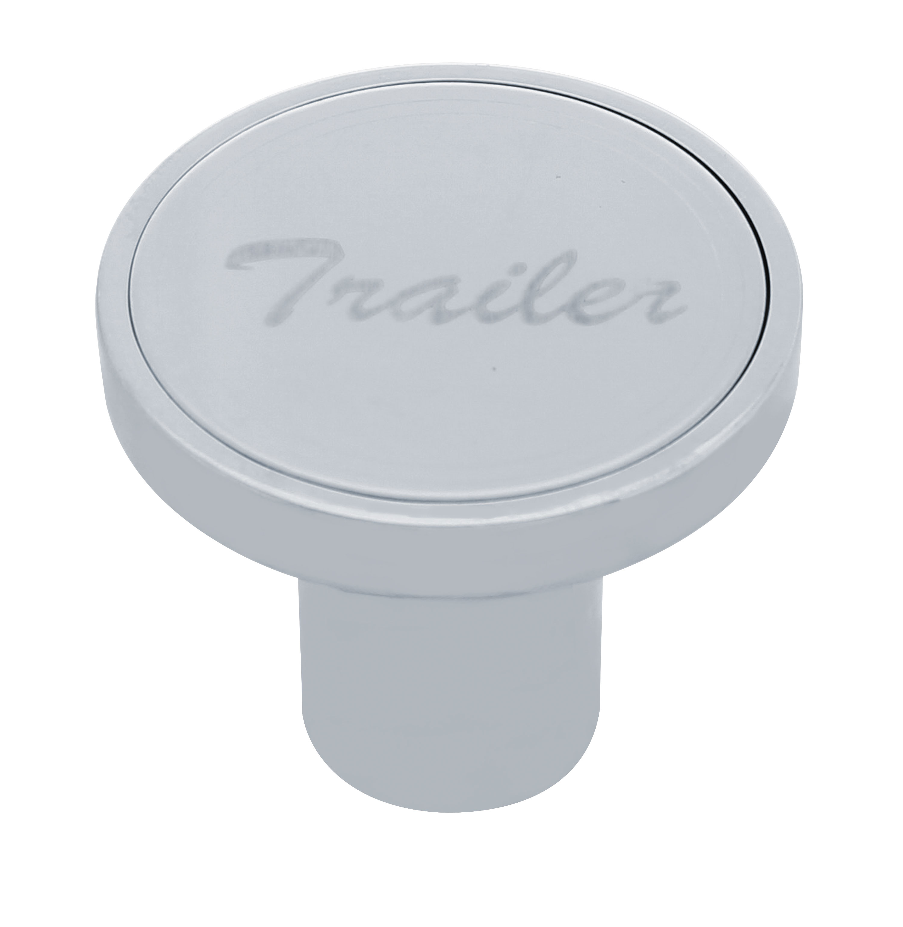 Chrome Air Valve Knob W/ Stainless Steel "Trailer" Plaque - Cursive Script
