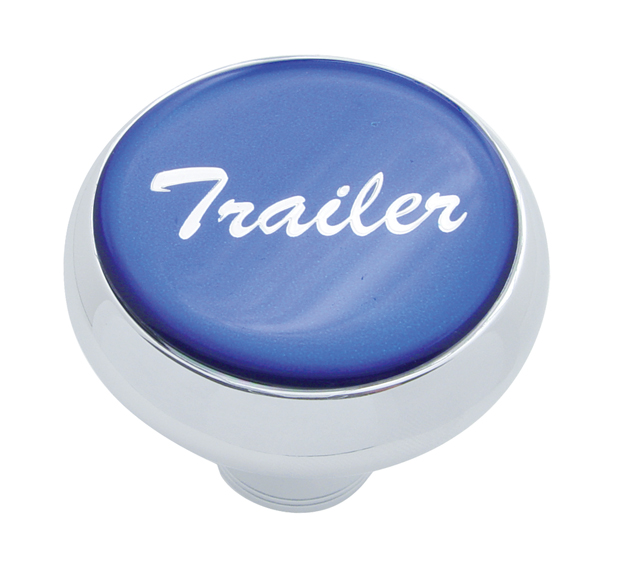 Chrome Deluxe Air Valve Knob W/ Glossy "Trailer" Sticker - Blue