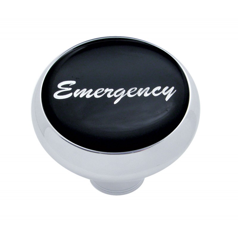 Chrome Deluxe Air Valve Knob W/ Glossy "Emergency" Sticker - Black