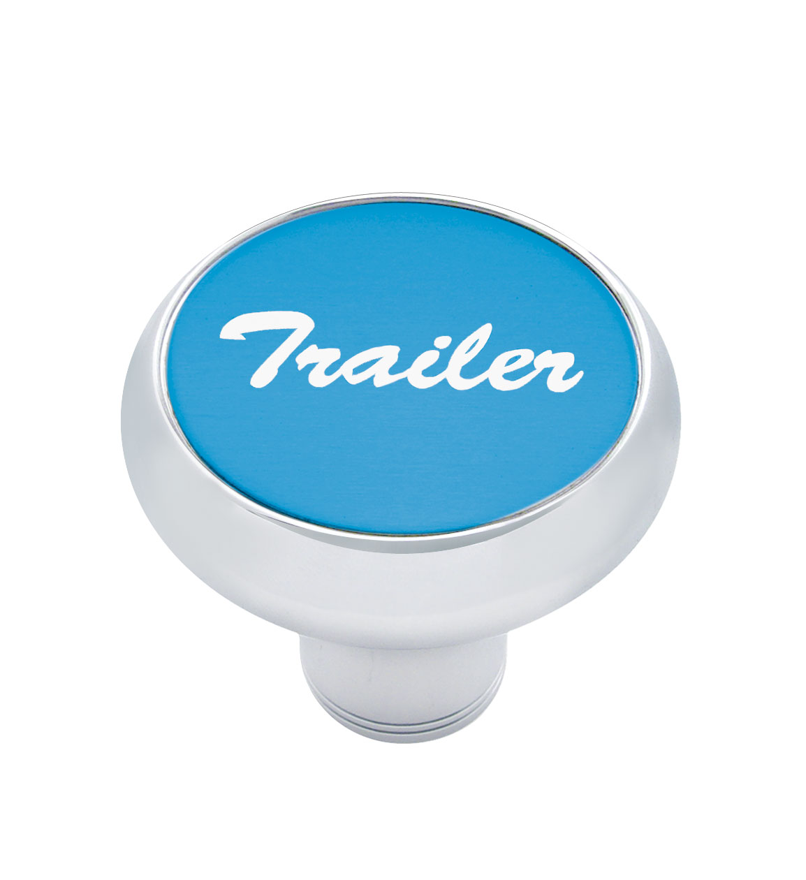 Chrome Deluxe Air Valve Knob W/ Aluminum "Trailer" Sticker - Blue