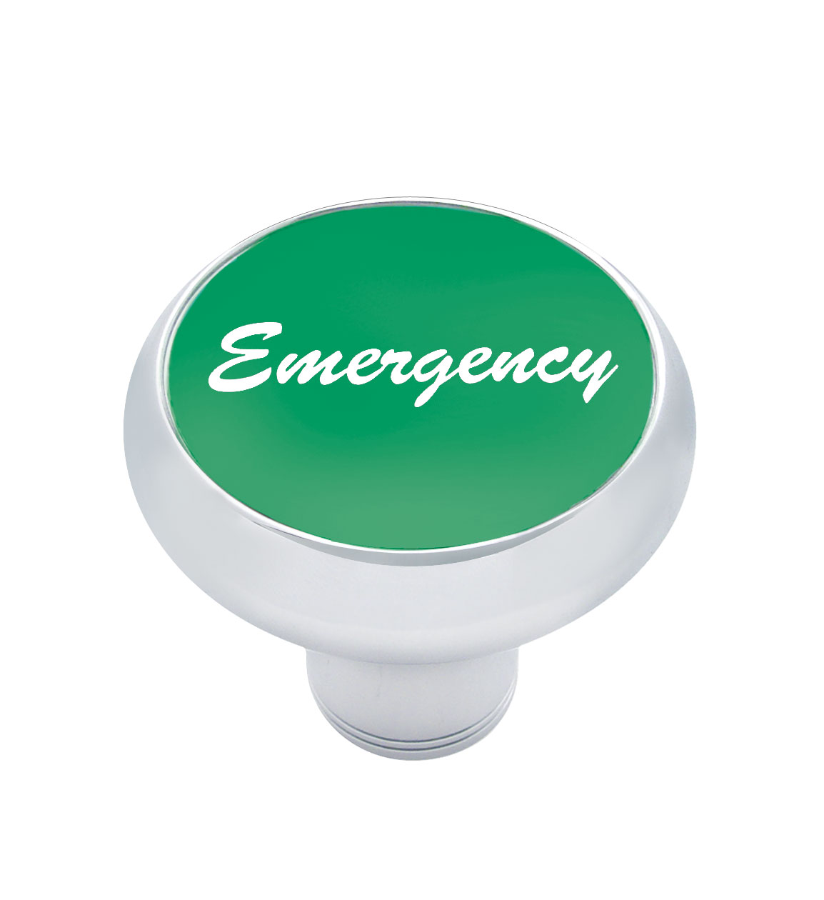 Chrome Deluxe Air Valve Knob W/ Aluminum "Emergency" Sticker - Green