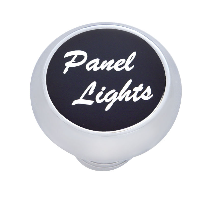 Chrome Deluxe Dash Knob W/ Aluminum "Panel Lights" Sticker - Black
