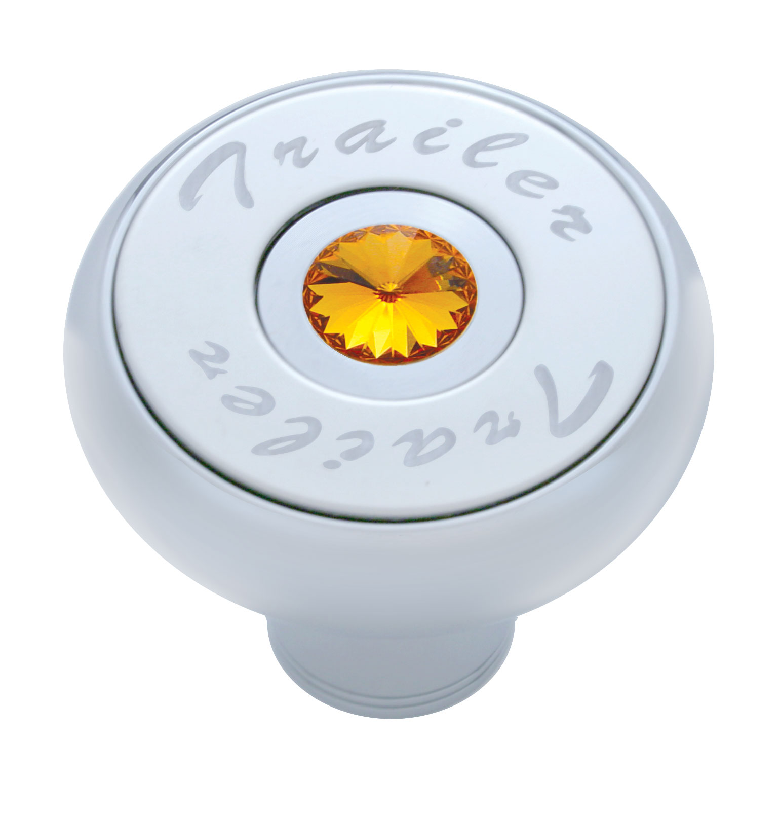 Chrome Deluxe Air Valve Knob With Stainless Steel "Trailer" Plaque & Diamond - Amber