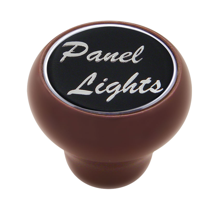 Wood Deluxe Dash Knob W/ Aluminum "Panel Lights" Sticker - Black