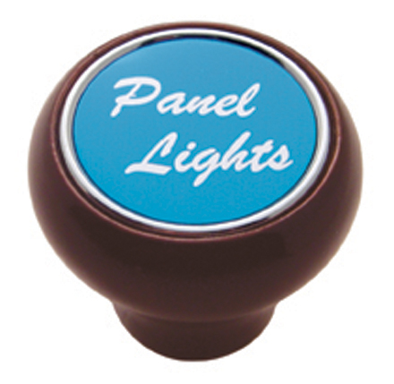 Wood Deluxe Dash Knob W/ Aluminum "Panel Lights" Sticker - Blue
