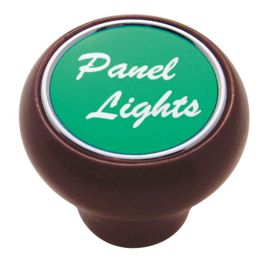 Wood Deluxe Dash Knob W/ Aluminum "Panel Lights" Sticker - Green