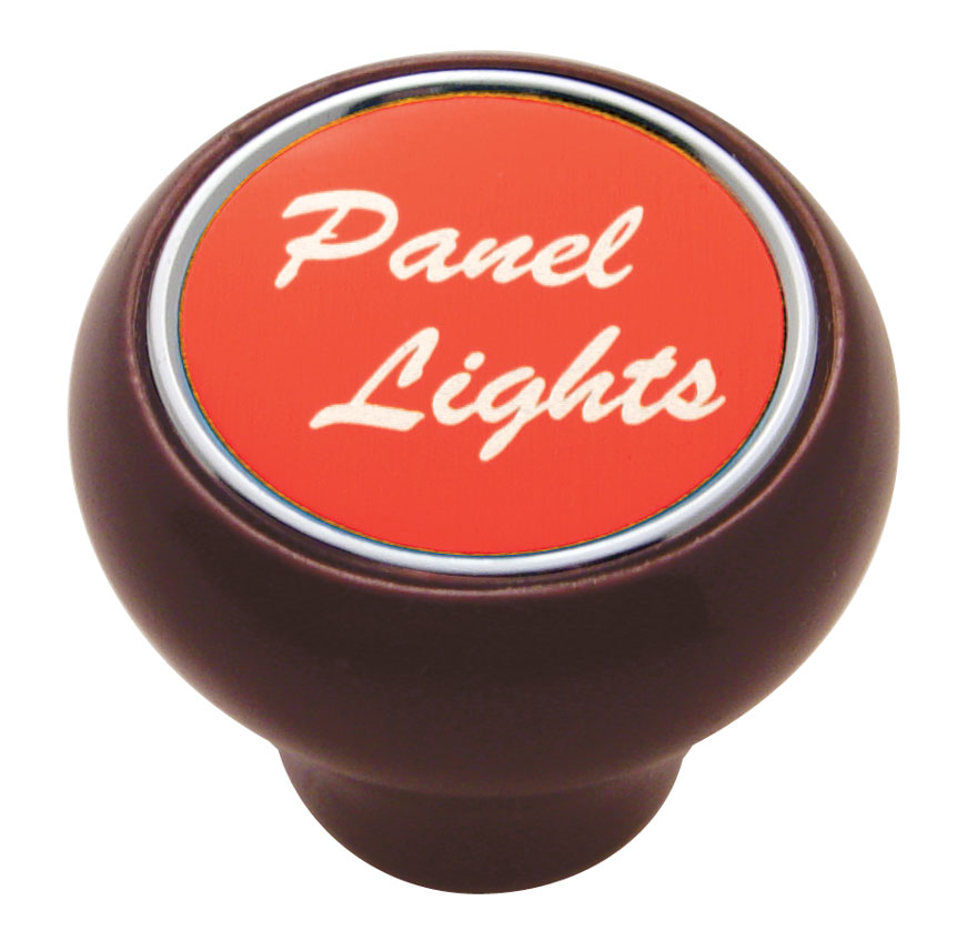 Wood Deluxe Dash Knob W/ Aluminum "Panel Lights" Sticker - Red