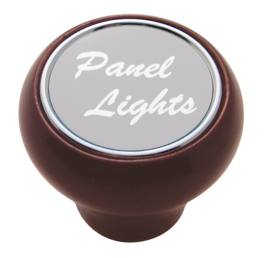 Wood Deluxe Dash Knob W/ Aluminum "Panel Lights" Sticker - Silver