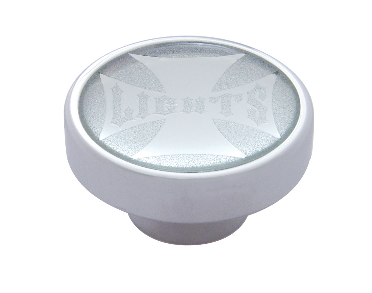 Chrome Dash Knob W/ Glossy "Panel Lights" Maltese Cross Sticker - Silver