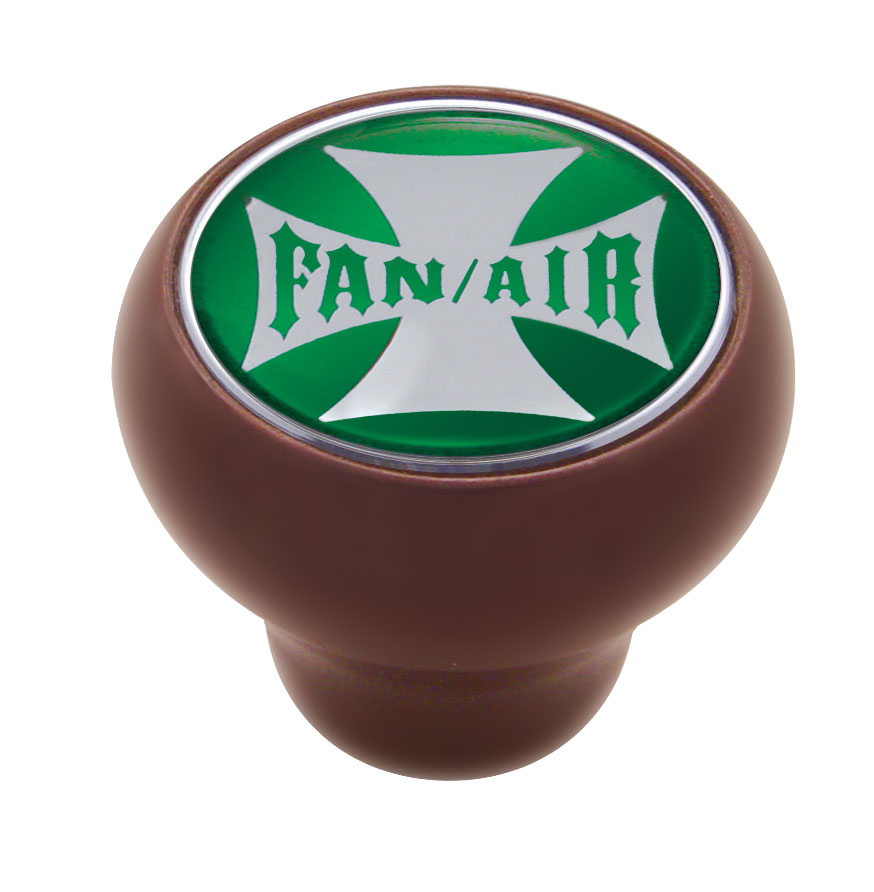 Wood Deluxe Knob W/ Glossy "Fan/Air" Maltese Cross Sticker - Green
