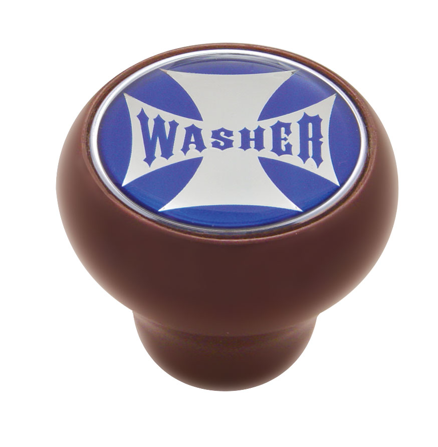 Wood Deluxe Knob W/ Glossy "Washer" Maltese Cross Sticker - Blue