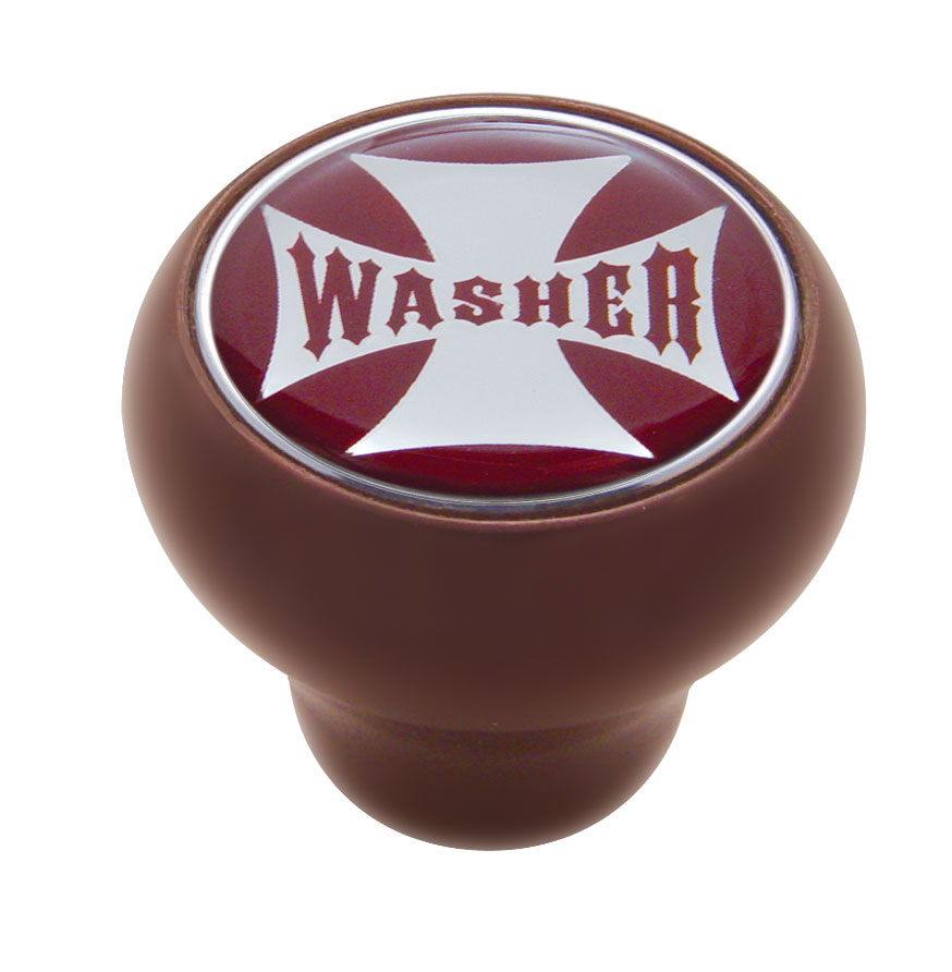 Wood Deluxe Knob W/ Glossy "Washer" Maltese Cross Sticker - Red