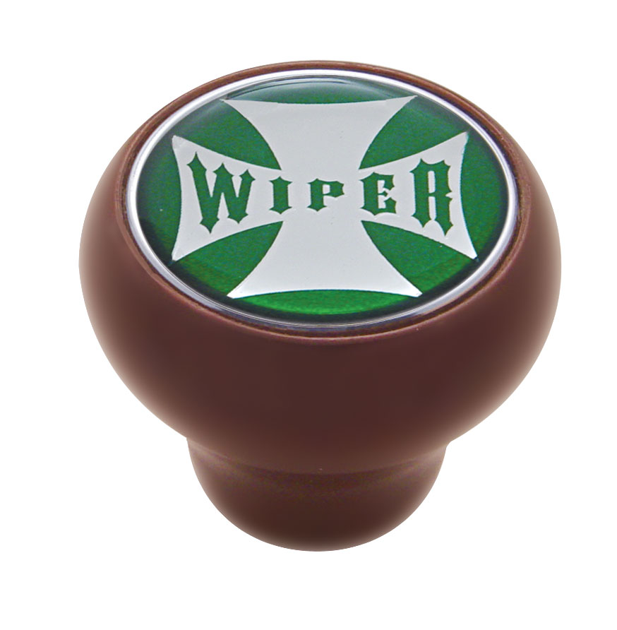 Wood Deluxe Knob W/ Glossy "Wiper" Maltese Cross Sticker - Green