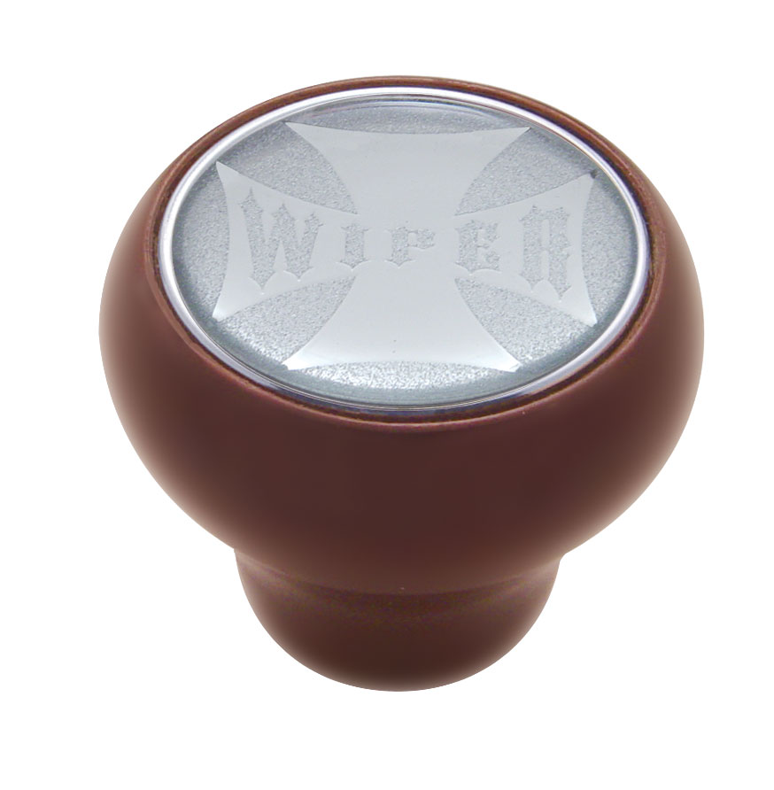 Wood Deluxe Knob W/ Glossy "Wiper" Maltese Cross Sticker - Silver