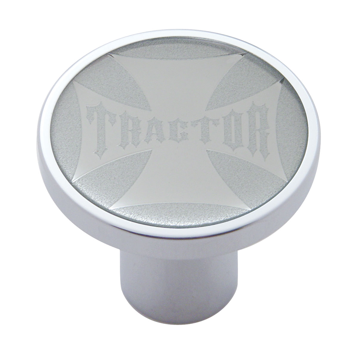 Chrome Air Valve Knob W/ Glossy "Tractor" Maltese Cross Sticker - Silver