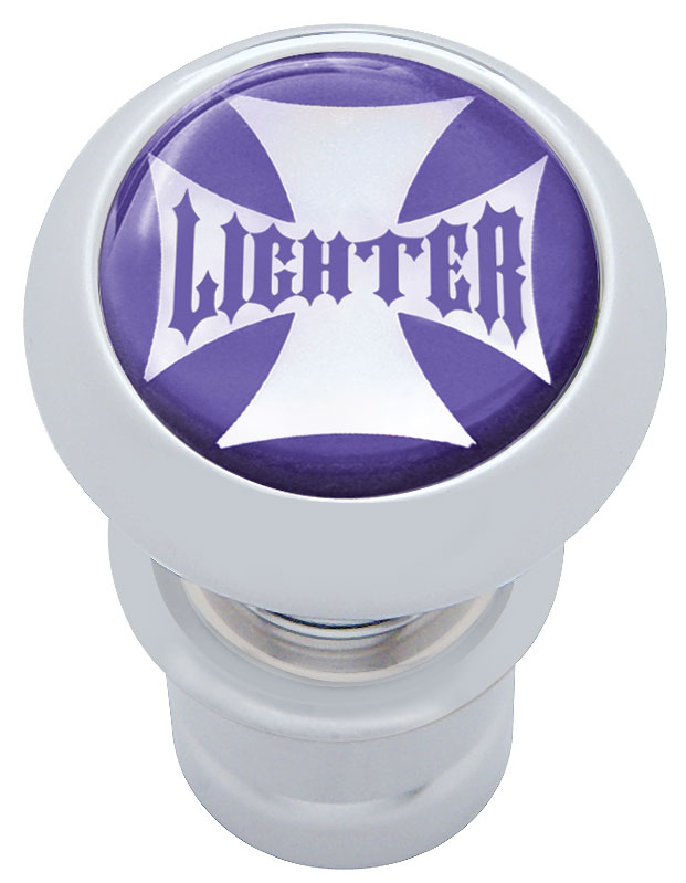 Chrome Aluminum Deluxe Cigarette Lighter W/ Glossy "Lighter" Maltese Cross Sticker - Purple