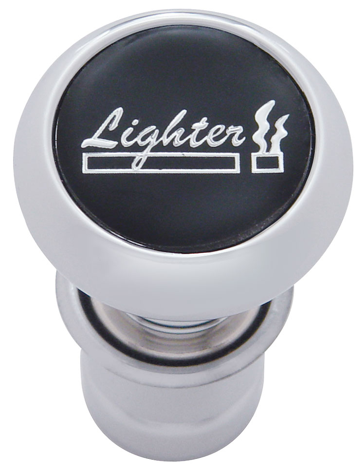 Chrome Aluminum Deluxe Cigarette Lighter W/ Glossy "Lighter" Sticker - Black