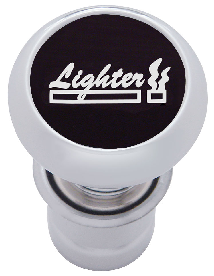 Chrome Aluminum Deluxe Cigarette Lighter W/ Aluminum "Lighter" Sticker - Black