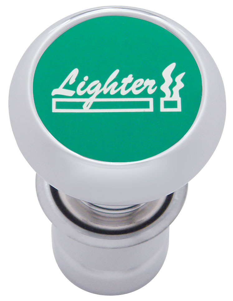 Chrome Aluminum Deluxe Cigarette Lighter W/ Aluminum "Lighter" Sticker - Green