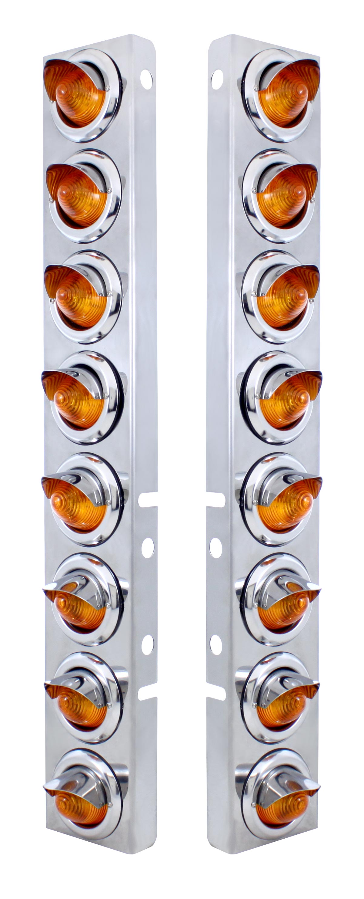(2/Bulk) Stainless Steel Peterbilt 16 Led Cutout Air Cleaner Bracket W/ 2" Incandescent Beehive Lights & Stainless Steel Bezel