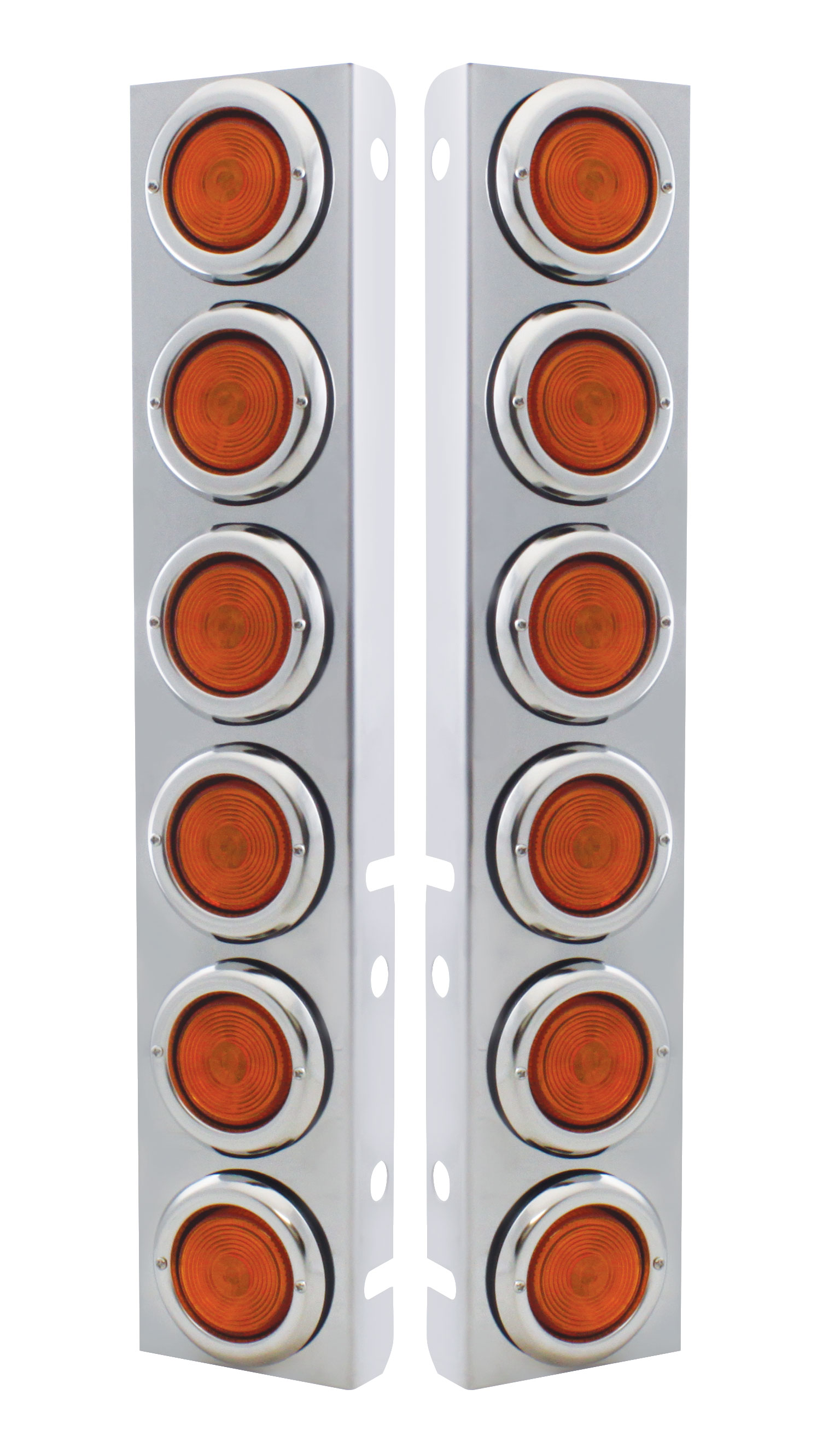 (2/Bulk) Stainless Steel Peterbilt 12 Led Cutout Air Cleaner Bracket W/ 2" Incandescent Flat Lights & Bezel
