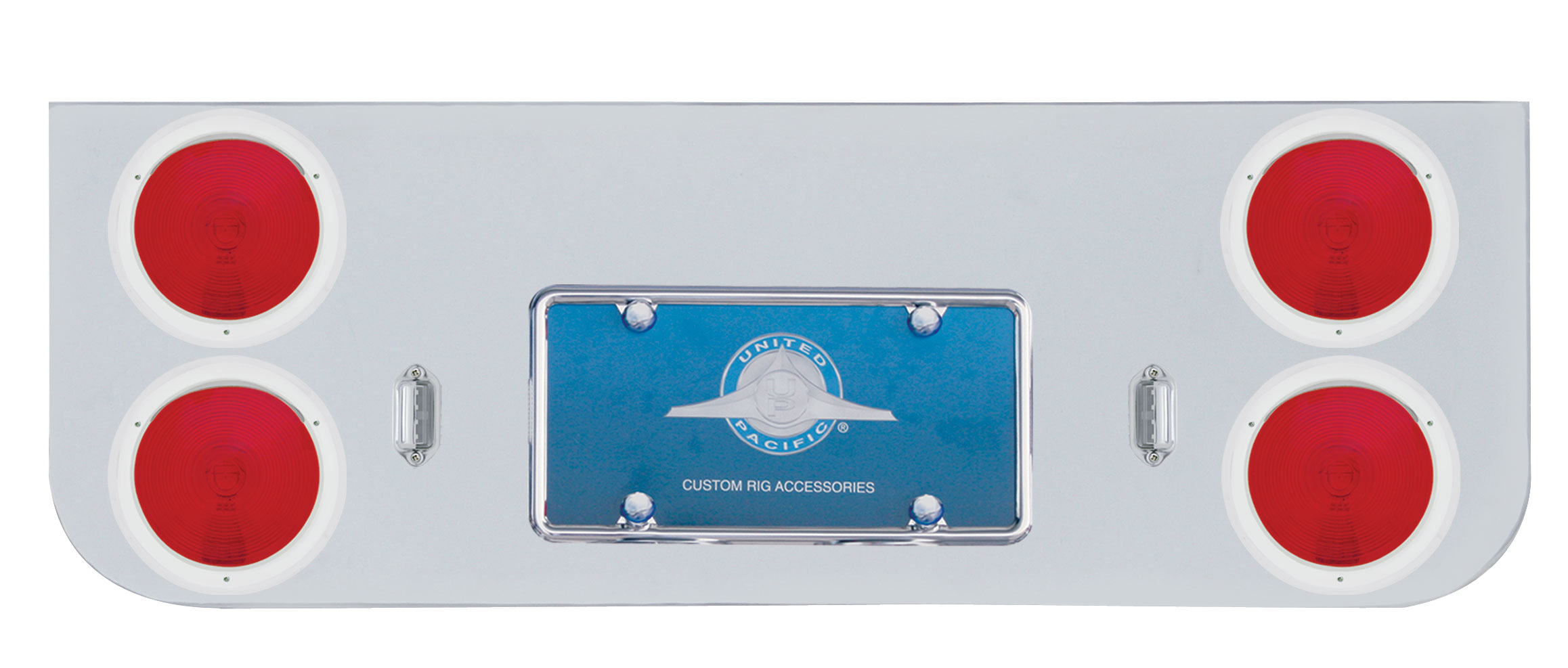 Chrome Rear Center Panel Light W/ Four 4" Round Incand. Lights W/ Stainless Steel Visor - Red Lens