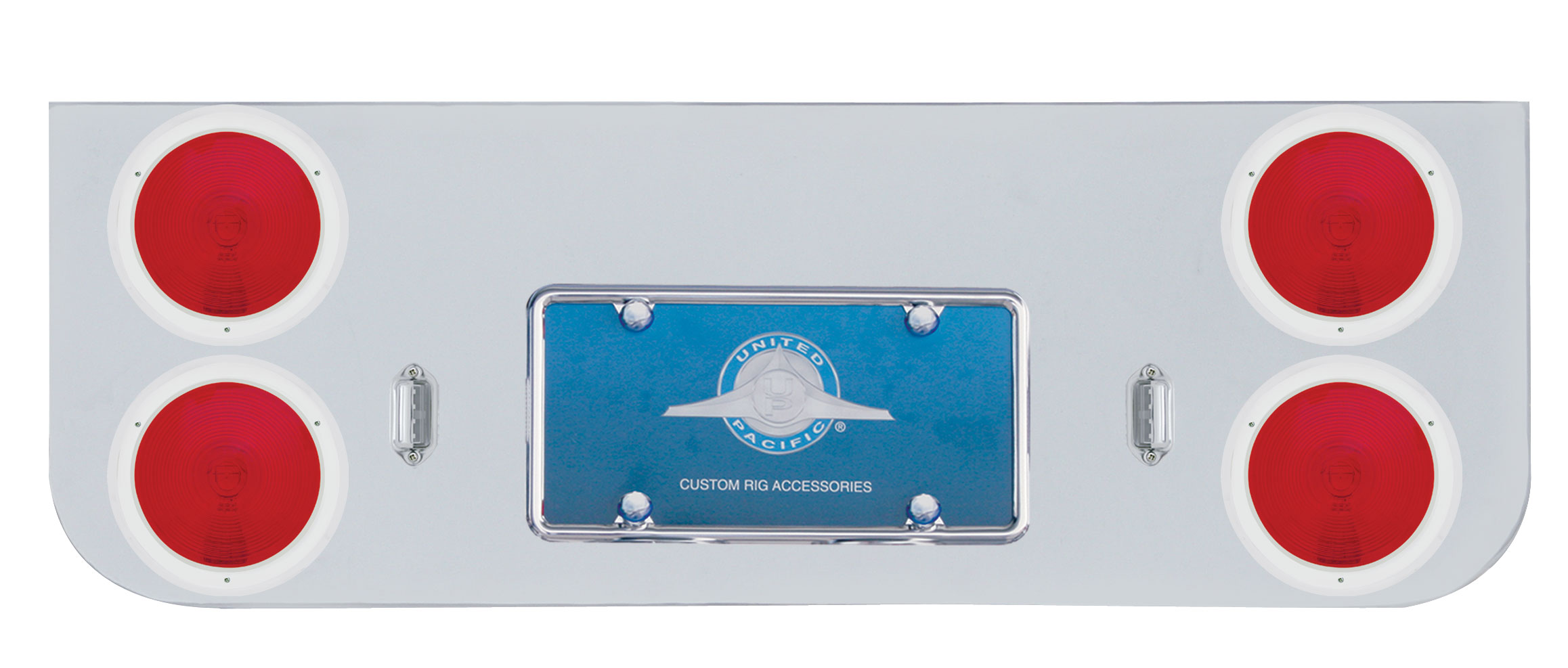 Chrome Rear Center Panel Light W/ Four 4" Round Incand. Lights W/ Stainless Steel Bezel - Red Lens
