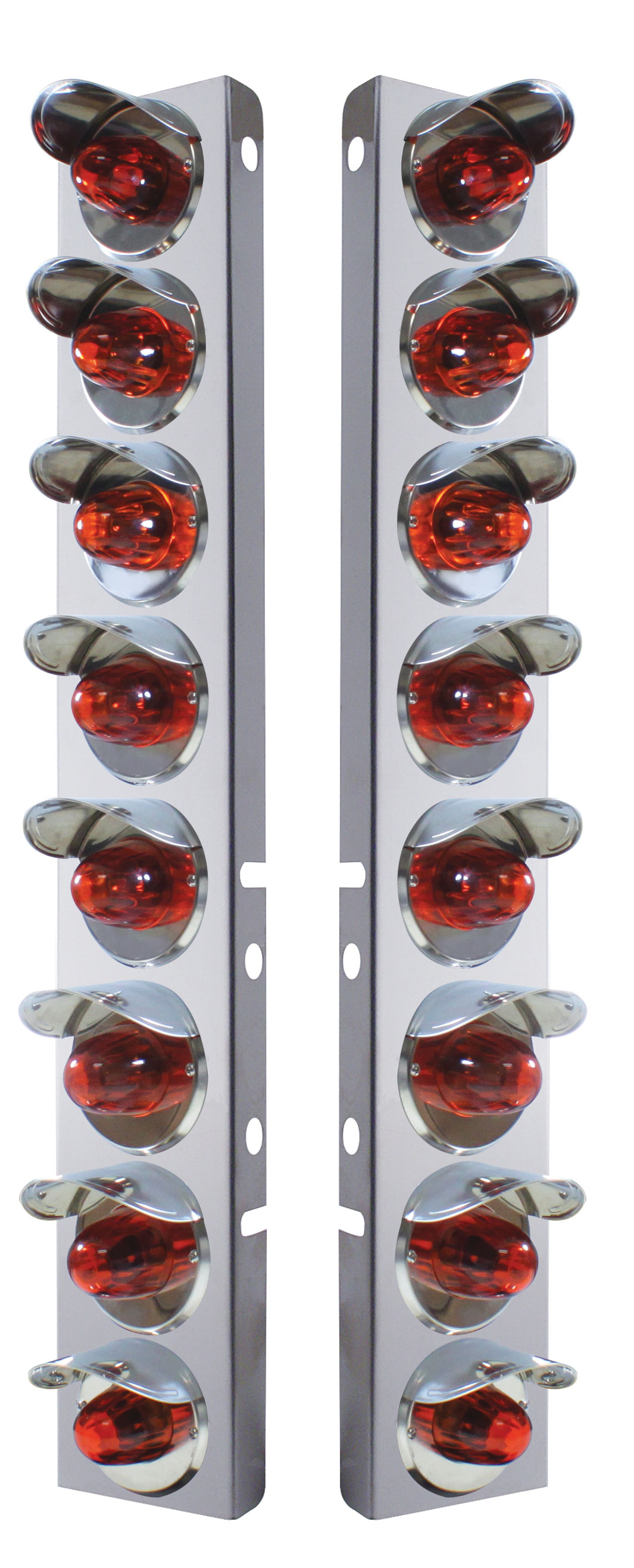 (2/Bulk) Stainless Steel Peterbilt 16 Led Cutout Air Cleaner Light Bracket W/ Amber Glass Lens & Stainless Steel Visor