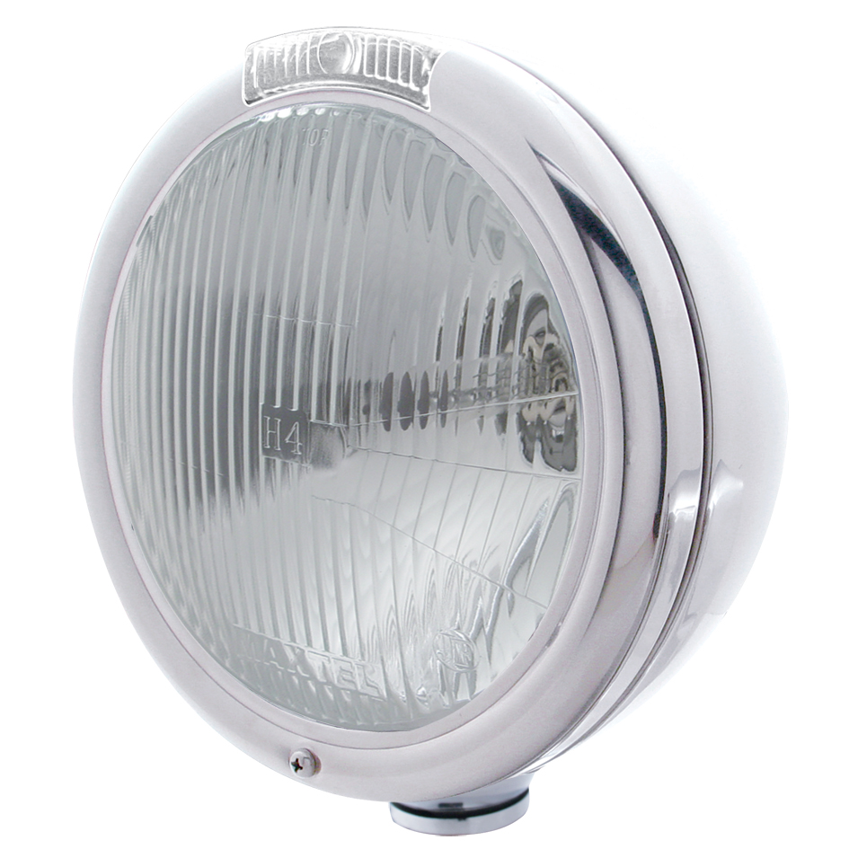 Chrome "Classic" Peterbilt H4 Halogen Headlight W/ Incandescent Signal Light - Clear