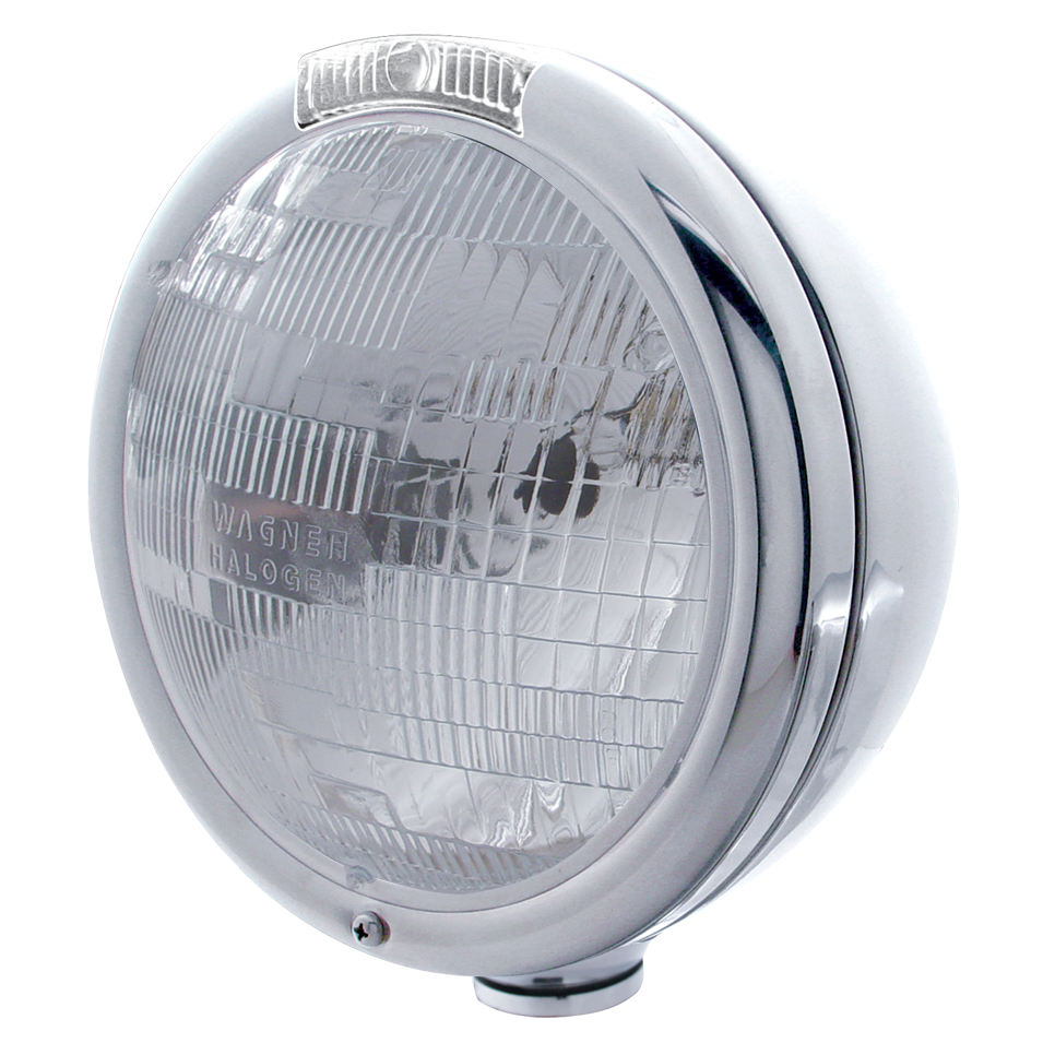 Stainless Steel "Classic" Peterbilt H6024 Halogen Headlight W/ Incandescent Signal Light - Clear
