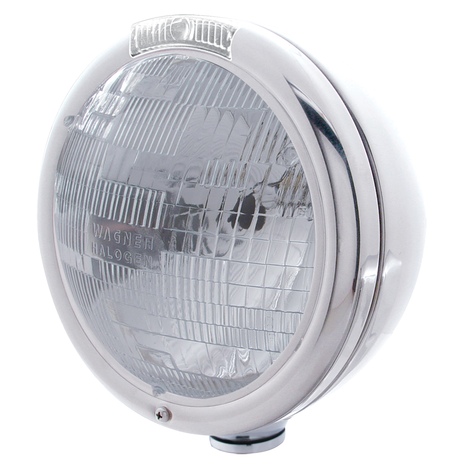 Chrome "Classic" Peterbilt H6024 Halogen Headlight W/ Incandescent Signal Light - Clear
