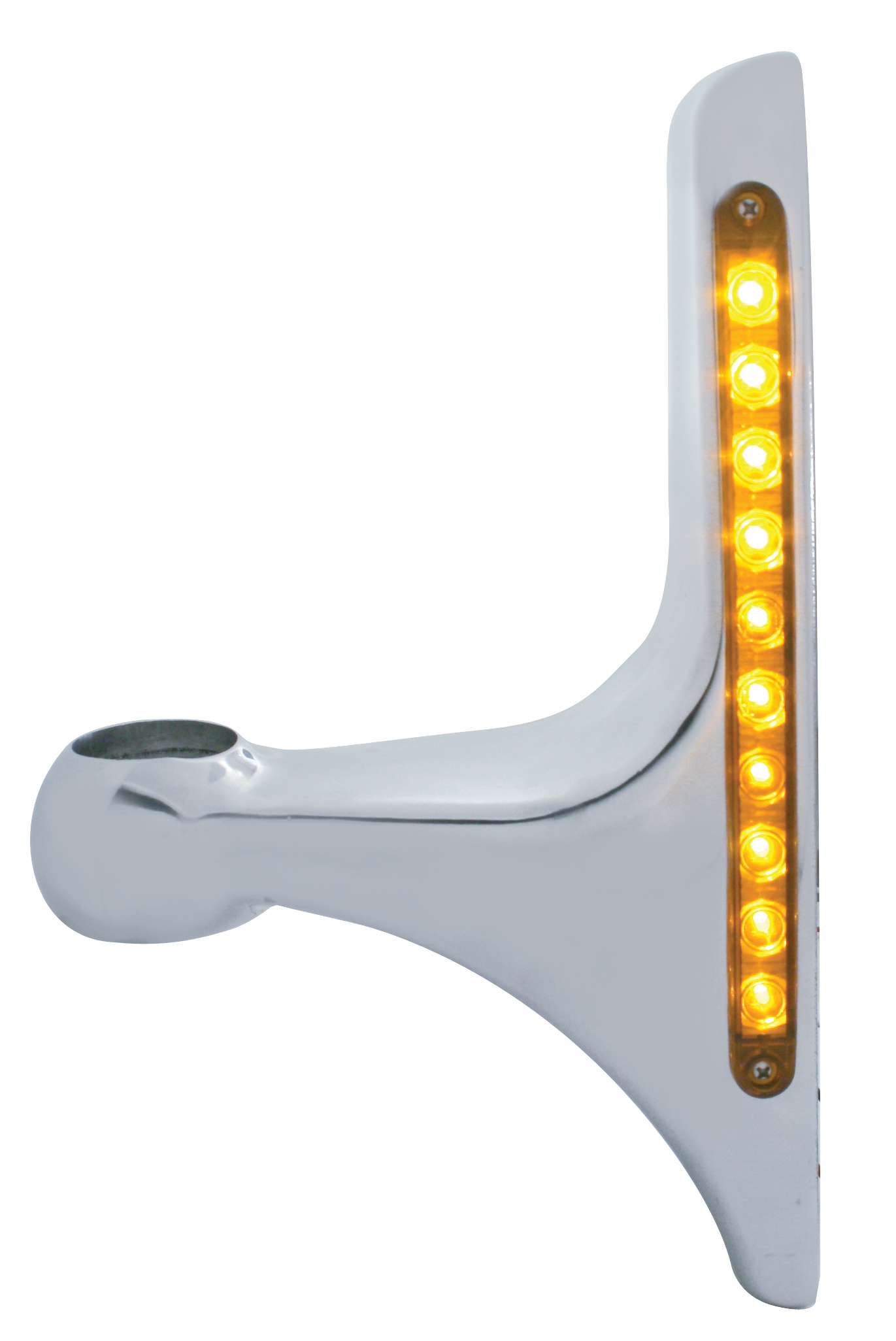 (2/Box) Polish Aluminum Peterbilt Headlight Bracket W/ 10 Amber Led 9" Light Bar - Amber Lens