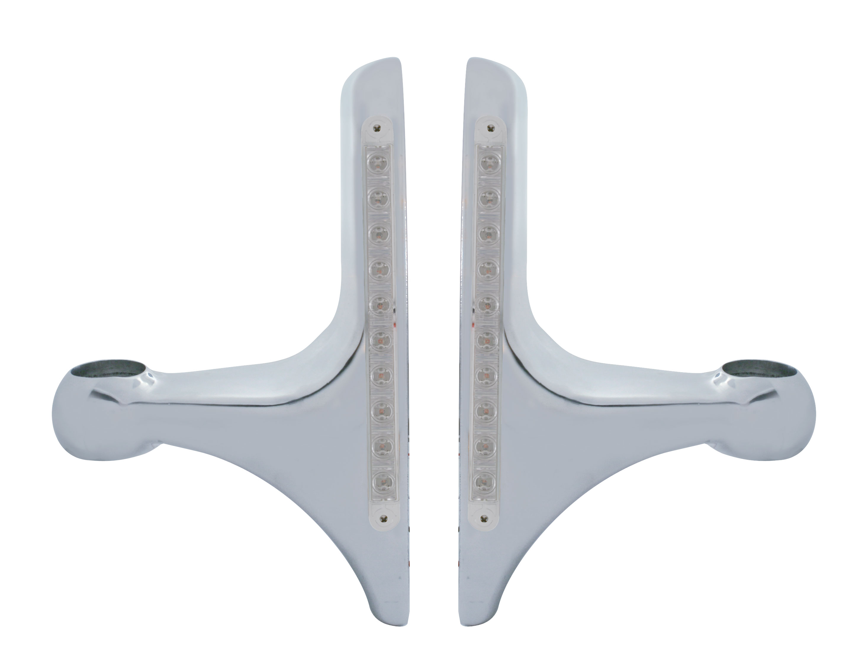 (2/Box) Polish Aluminum Peterbilt Headlight Bracket W/ 10 Amber Led 9" Light Bar - Clear Lens