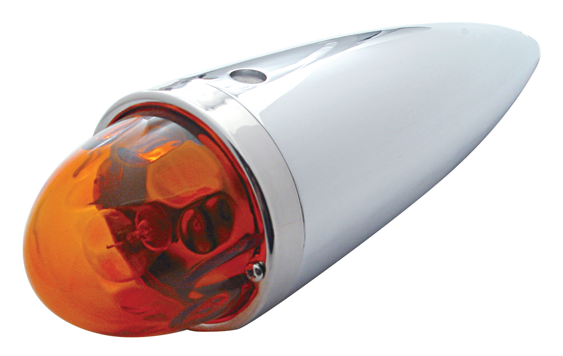Chrome Original Glass Lens Torpedo Cab Light W/ 1156 Bulb - Dark Amber